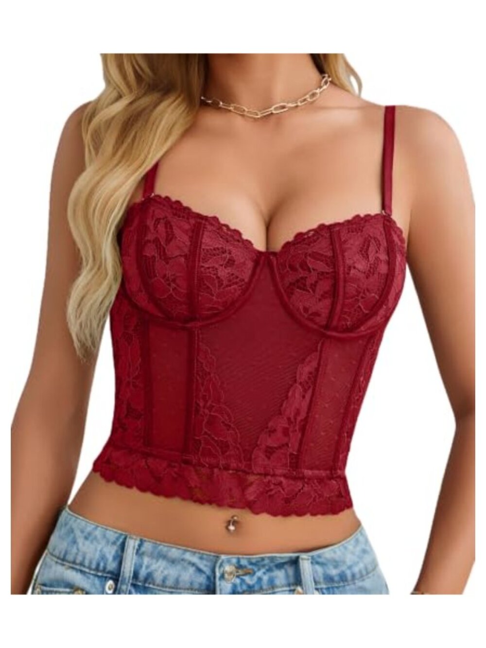 Women's Lace Corset Crop Bustier Top Going Out Party V-Neck